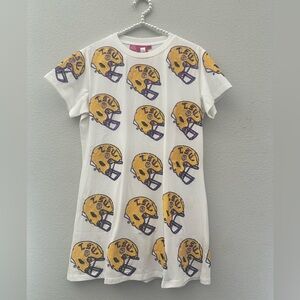 BRAND NEW • QUEEN OF SPARKLES • QOS • LSU FOOTBALL HELMETS DRESS • SIZE XS